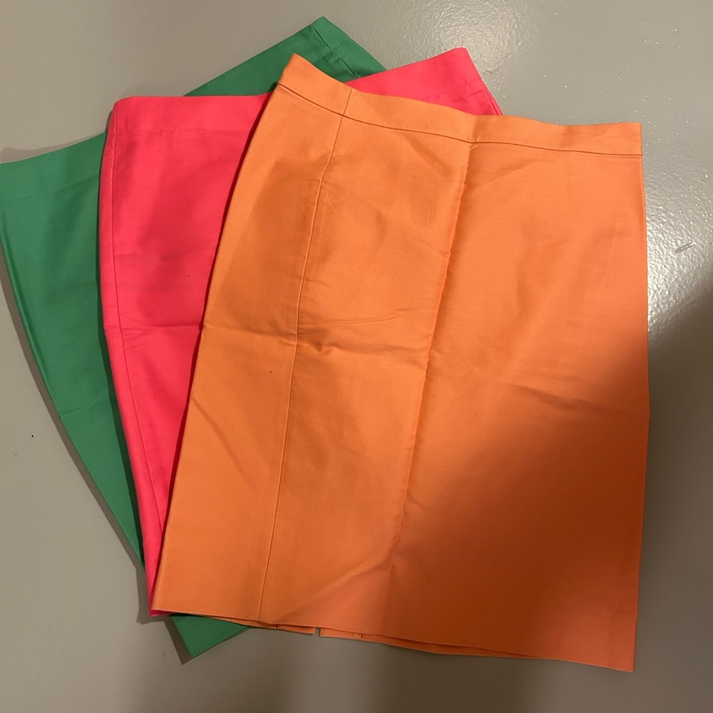 J. Crew No2 Pencil Skirt Trio - Orange, Pink, Green Size 12